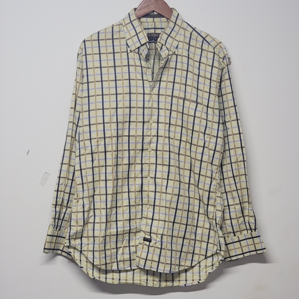Robert Talbott Yellow Long Sleeve Button Down Shirt Window Pane Plaid Men's